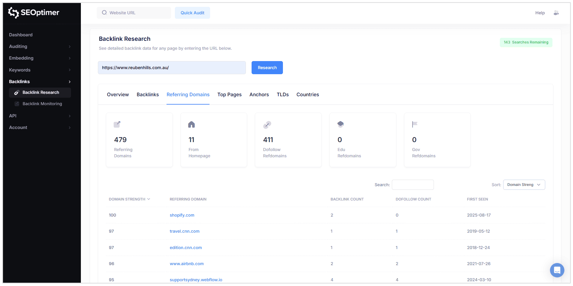Domain yang merujuk di SEOptimer