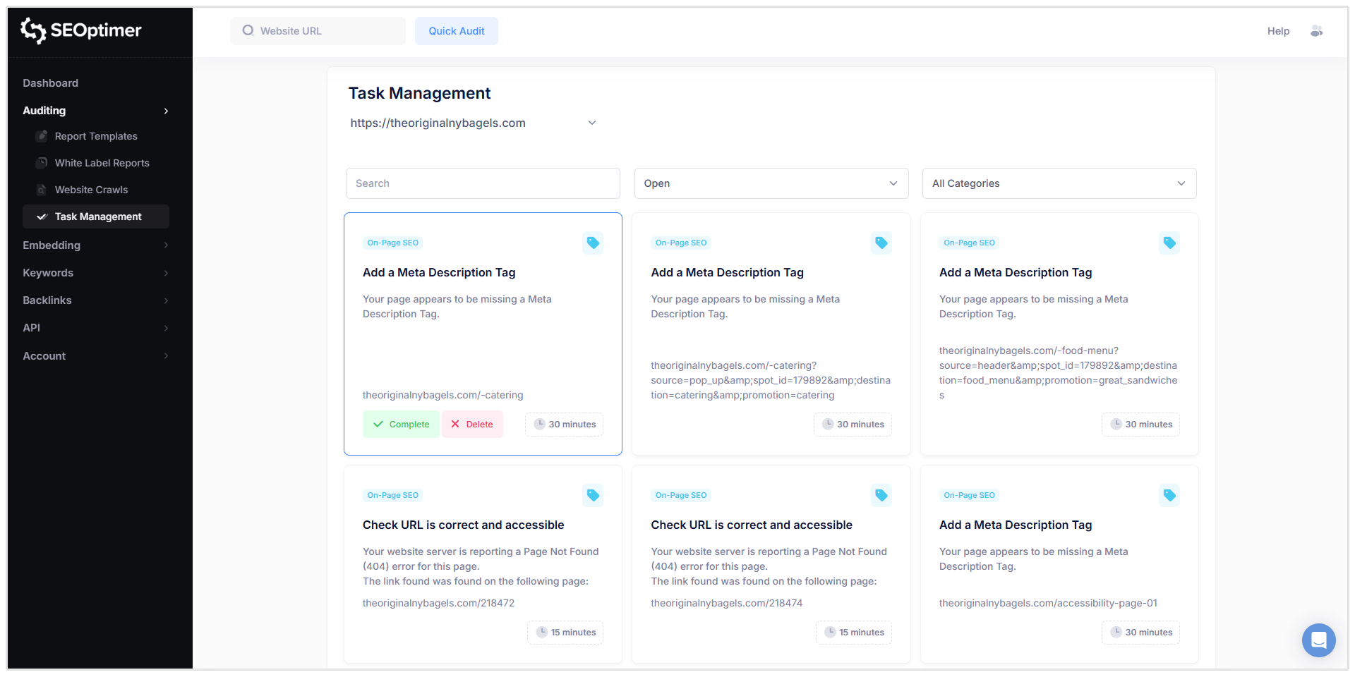SEO Task Management funktion