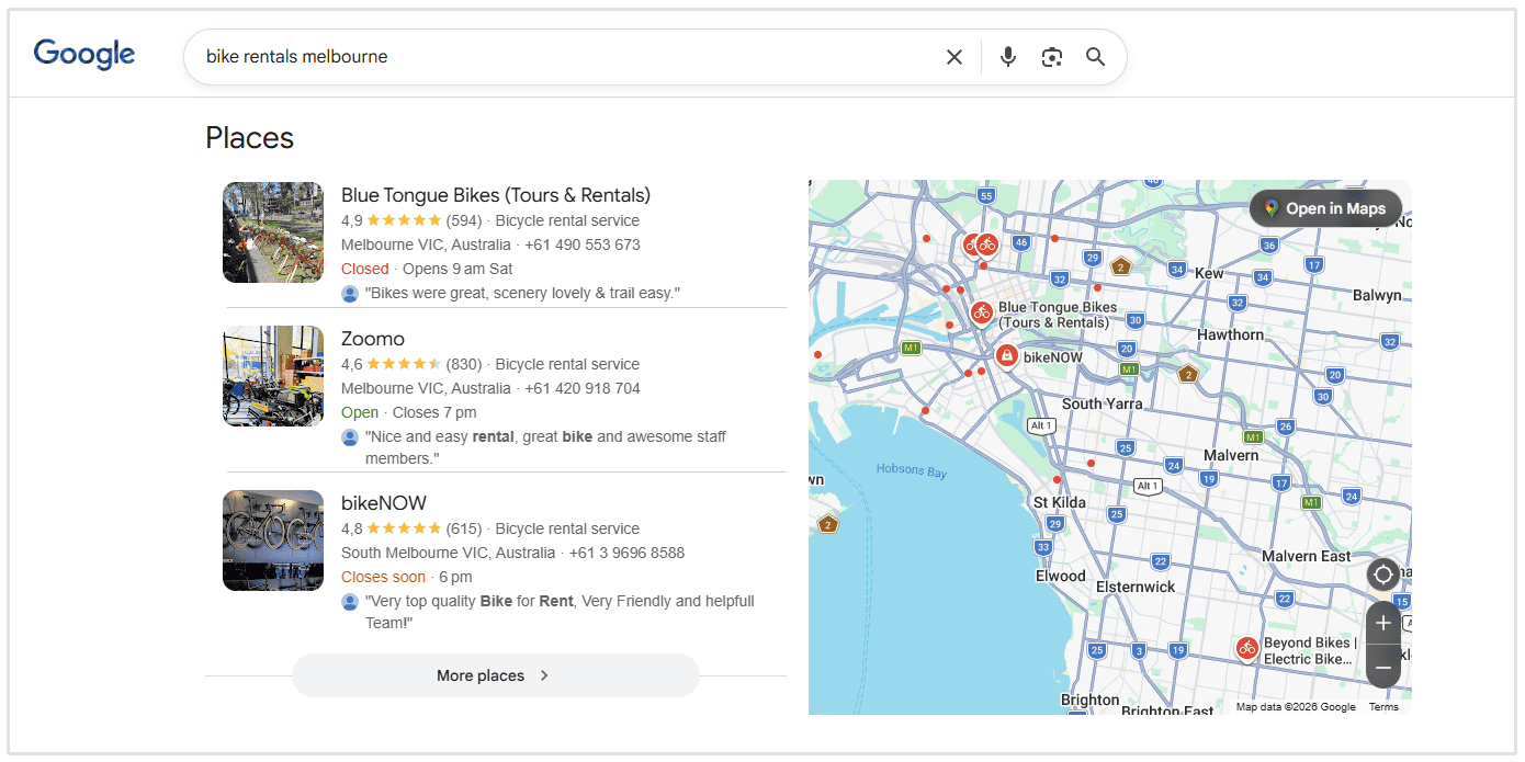 locations de vélos Melbourne Map Pack