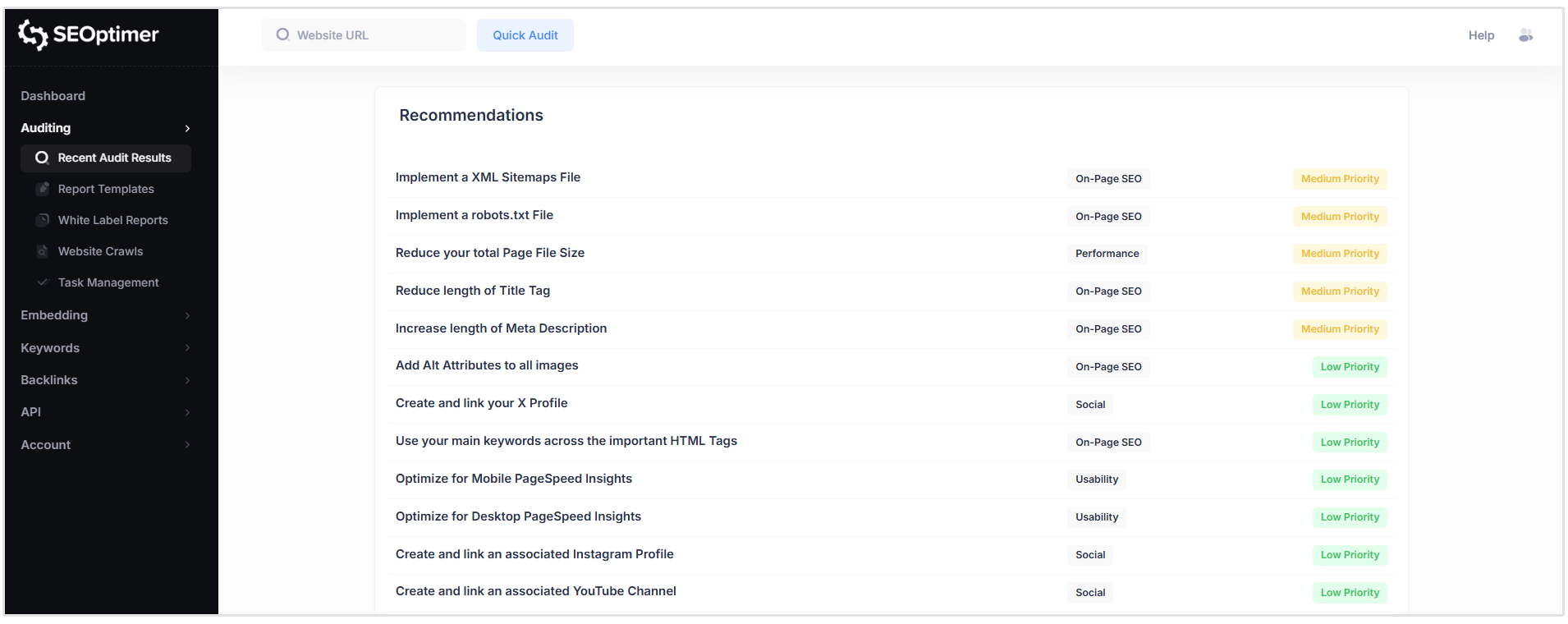Recommandations d'audit SEO